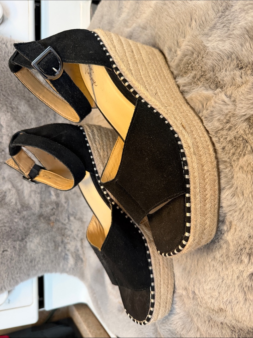 Crown Vintage Black Suede Espadrille Wedge Sandals